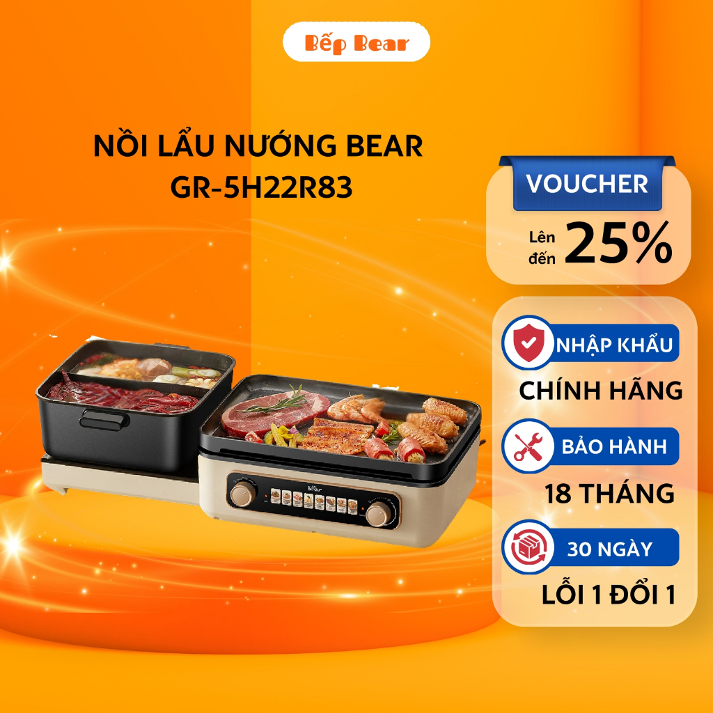 Nồi Lẩu Nướng Đa Năng BEAR Đa Chức Năng Nấu Lẩu Chiên Nướng Hầm Ninh Xào, Lòng Nồi Chống Dính Cao Cấ