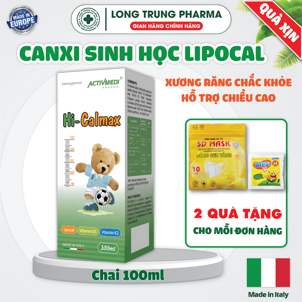 HI CALMAX Bổ Sung Canxi Sinh Học Lipocal, Vitamin D3 K2-Mk7 Hỗ Trợ Chiều Cao, Xương Răng Chắc Khoẻ