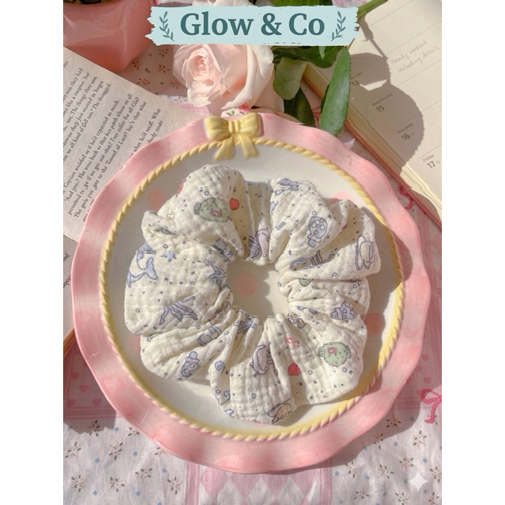 GLOW & CO - Scrunchies Musslin hoạ tiết size 14 (Mã BT05)