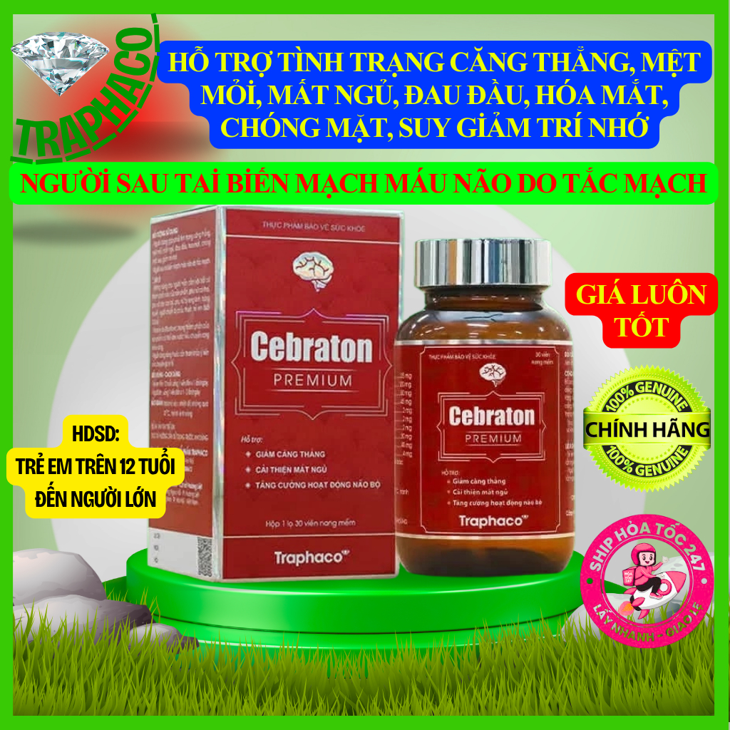 Viên uống Bổ Não Cebraton Premium Traphaco tăng cường hoạt động não bộ,giảm căng thẳng, mất ngủ 30V