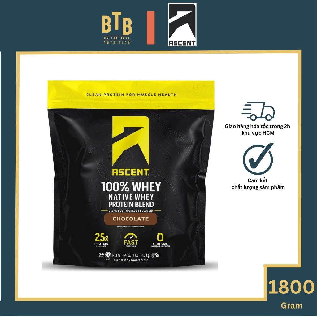 Bột protein Ascent 100% Whey Native Whey Protein Blend - 4lbs (1.8kg)