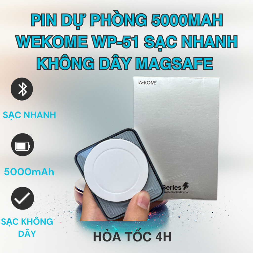 Pin dự phòng 5000mAh WEKOME WP-51, sạc nhanh không dây Magsafe, New fullbox