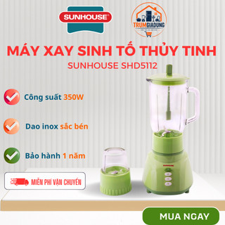 Máy xay sinh tố thủy tinh Sunhouse SHD5112, cối xay sinh tố và đồ khô, dễ vệ sinh, bảo hành 12 tháng