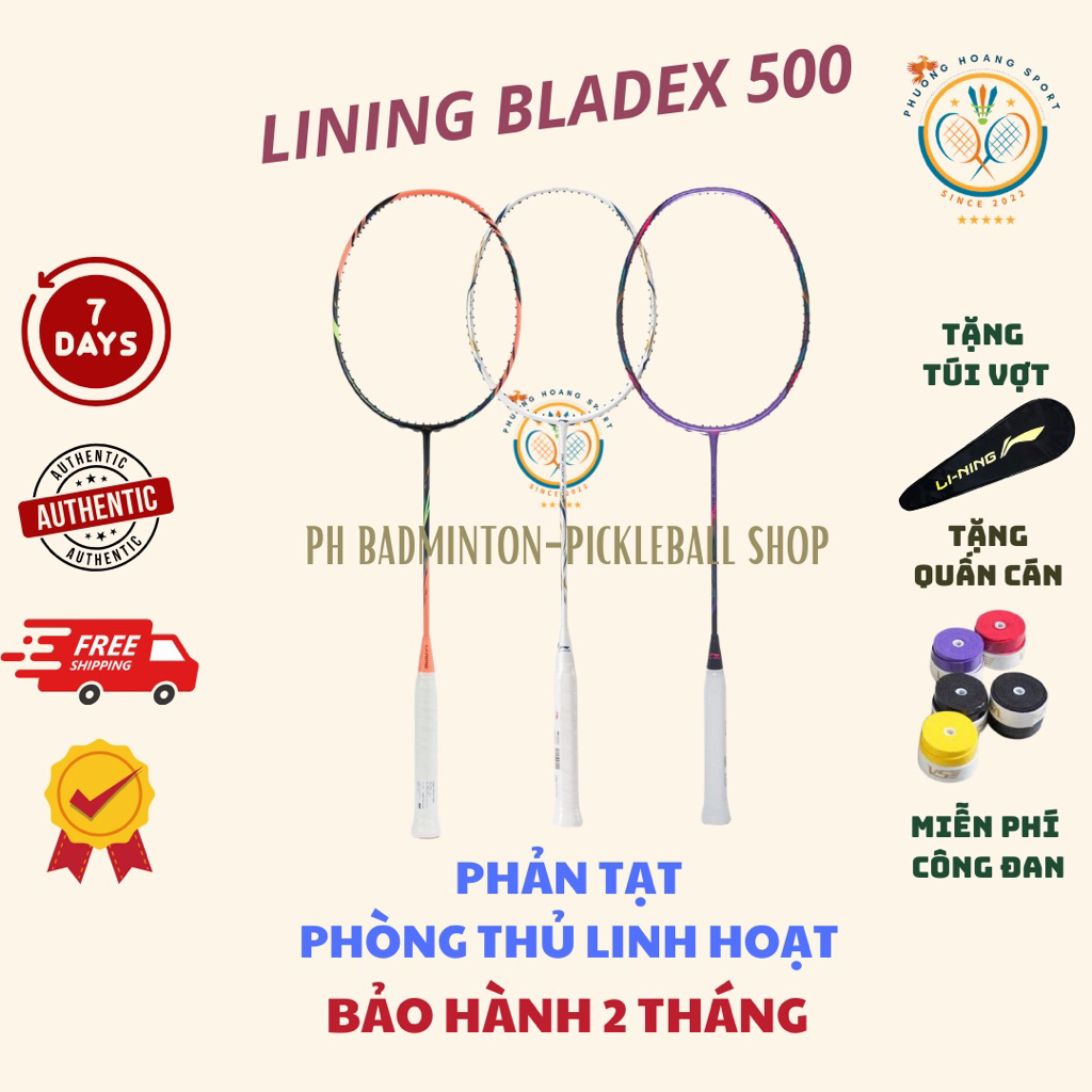 HOẢ TỐC [Đan cước-Tặng túi+Quấn] Vợt Cầu Lông Lining Bladex 500 Chính Hãng, Bảo Hành 3 Tháng