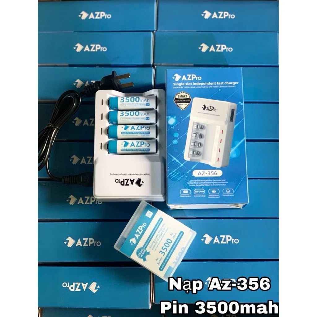 Pin Sạc AA AzPro tự ngắt  1500,3500mAh Cho Micro, Đồng Hồ, Đồ Chơi, Remote, Đèn Pin..