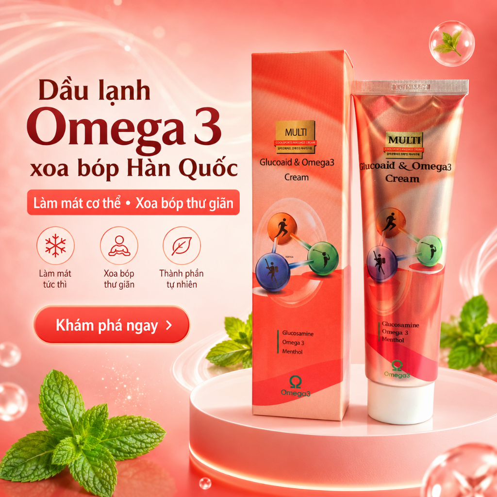Dầu lạnh Glucoaid & Omega3 Hàn Quốc tuýp 165ml - giảm đau nhanh, thư giãn cơ thể