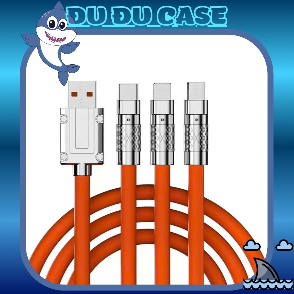 Dây Sạc Nhanh 3 Đầu Kẽm Bọc Sillicon Cổng USB To TypeC IP Android Tiện Dụng - Cap Sạc Dự Phòng