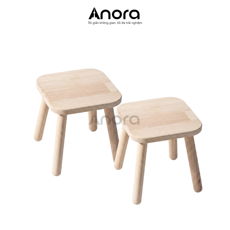 Combo 2 Ghế Đẩu Vuông Gỗ D24 Anora Home Màu Tự Nhiên - Đôn Gỗ Chân Tháo Rời Tiện Lợi, Decor Nhà Cửa