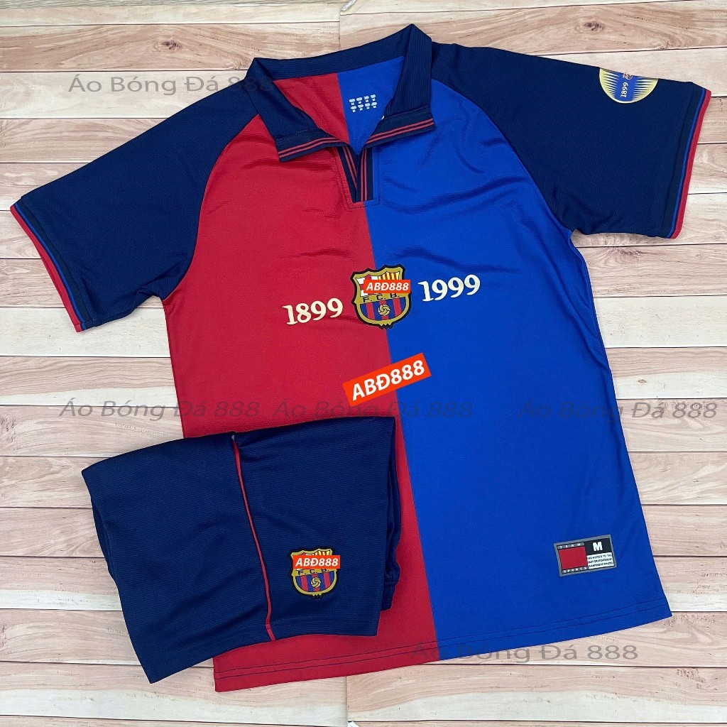 Bộ Quần Áo Bóng Đá CLB Barcelona 1999, Quần Có Túi - Vải Poliester Thái Cao Cấp