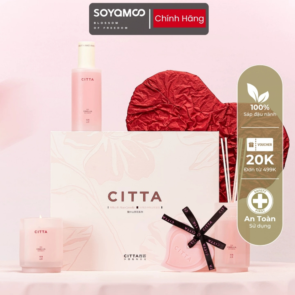 Hộp Quà Nến Kèm Tinh Dầu Thơm Phòng CITTA Camellia, Giúp Thư Giãn Giảm Stress - Chính Hãng SOYAMOO