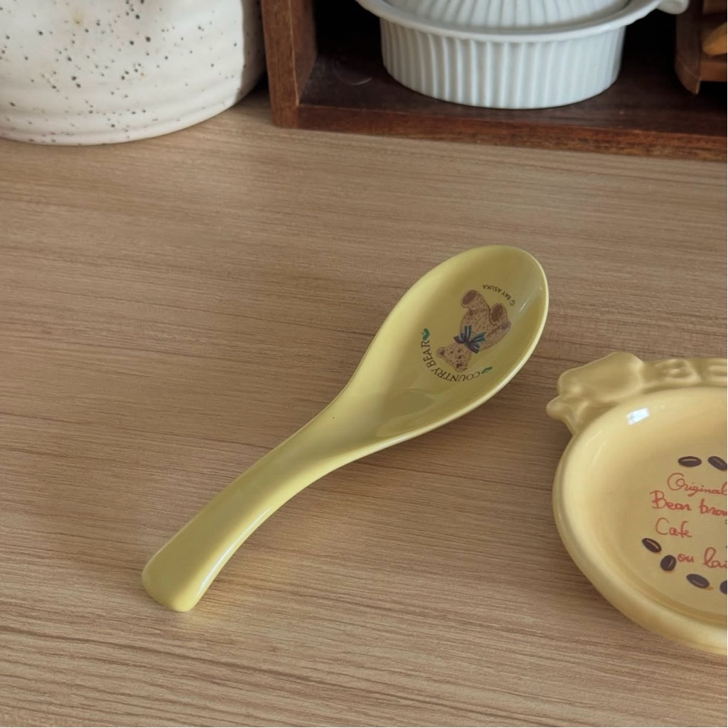 Đĩa chấm/Thìa muỗng gấu bay asuka đồng quê country bear men tiêu dễ thương gốm sứ Nhật Âu vintage re