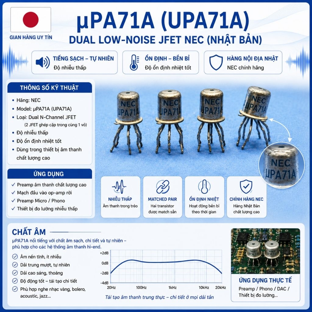 µPA71A ( UPA71A ) transistor JFET kép nhiễu thấp (dual low-noise JFET) NEC (Nhật Bản) tháo máy