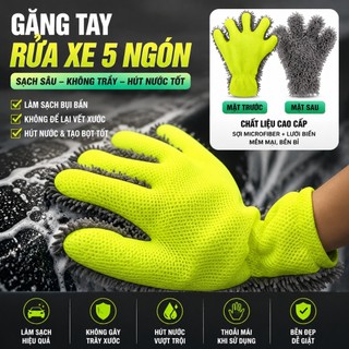 Găng Tay Rửa Xe 5 Ngón Chenille Microfiber Lau Xe Hơi Tạo Bọt Không Xước Siêu Thấm
