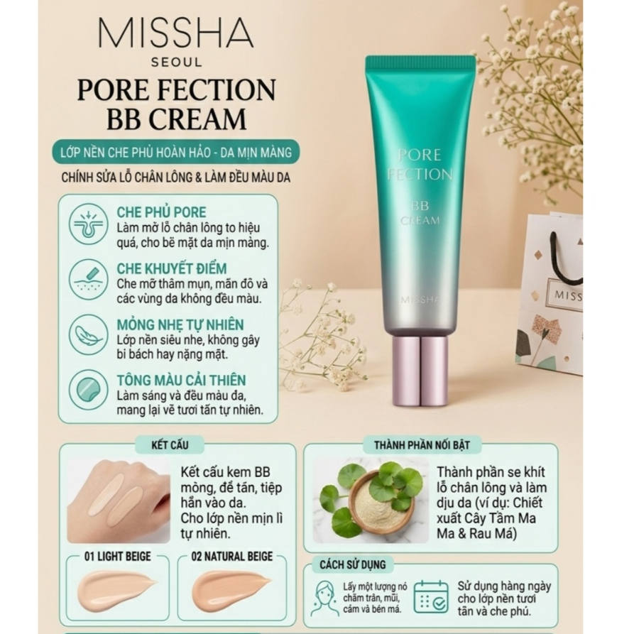 BB Cream - Kem nền kiềm dầu, đều da Missha 30ml ( Chính hãng Misha Hàn - Bản nội địa trung )