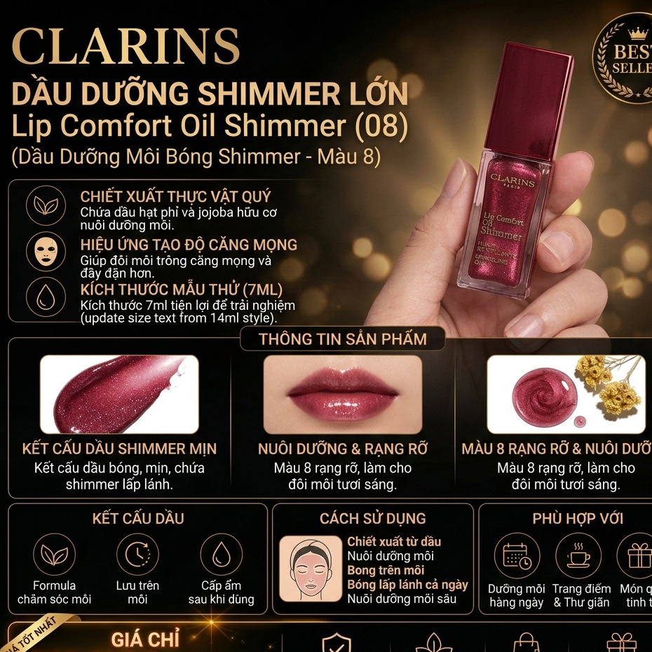 Son dưỡng môi có nhũ - Lip Oil Comfort Shimmer Clarins