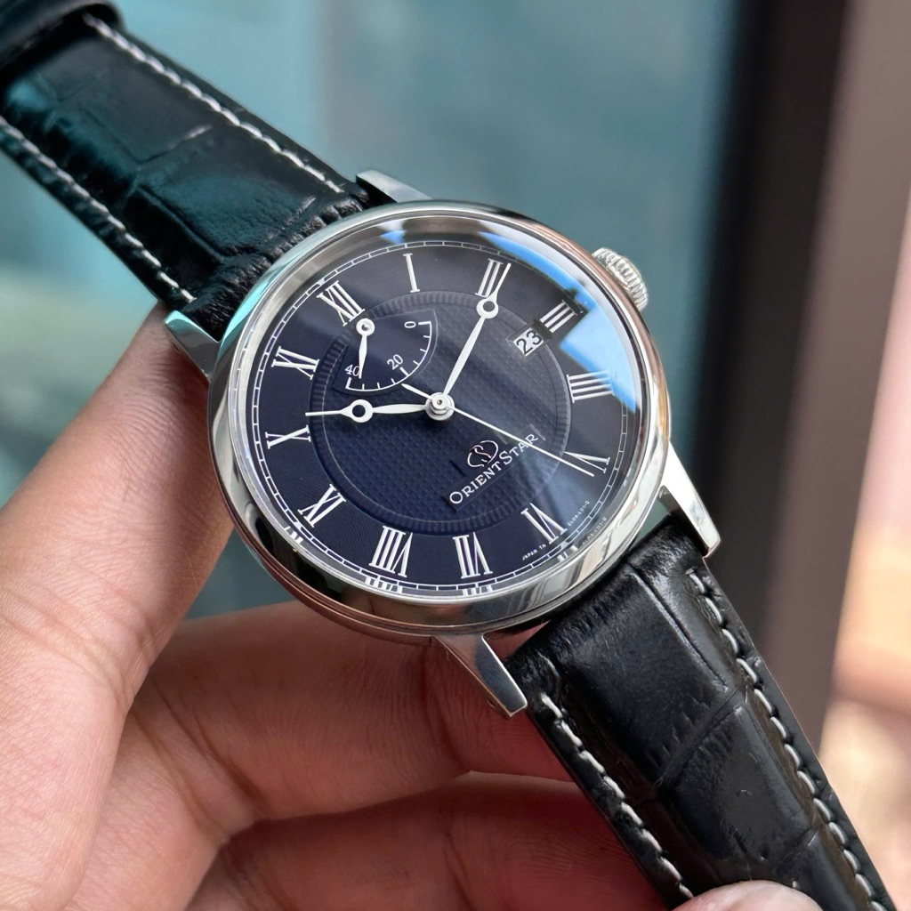 Orient Star Elegant WZ0331EL Automatic Blue 38.5mm Kim Mắt Ngỗng Cọc La Mã Like New