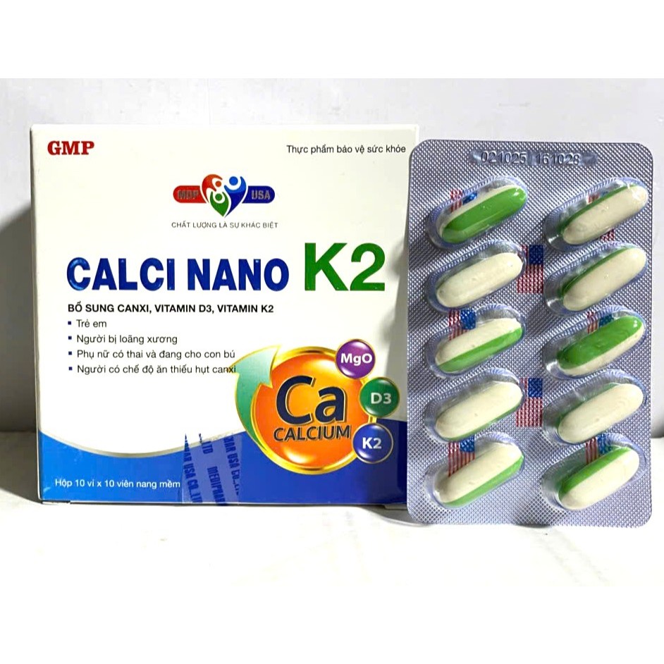 MDP Calci Nano K2 vitamin d3 K2 BỔ sung canxi giảm tình trạng loãng xương, còi xương