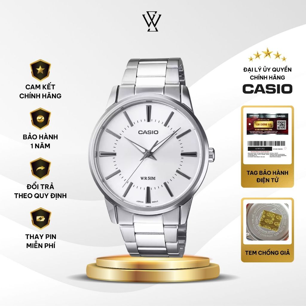 Đồng Hồ Nam Casio MTP-1303D-7AVDF Màu Trắng Kim Bạc Mặt Kính Khoáng 40m Dạ Quang Dây Kim Chính Hãng 