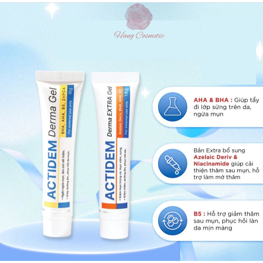 Actidem Derma Gel 18gr,40gr / Actidem Derma Extra Gel 18gr giảm mụn, dưỡng ẩm da