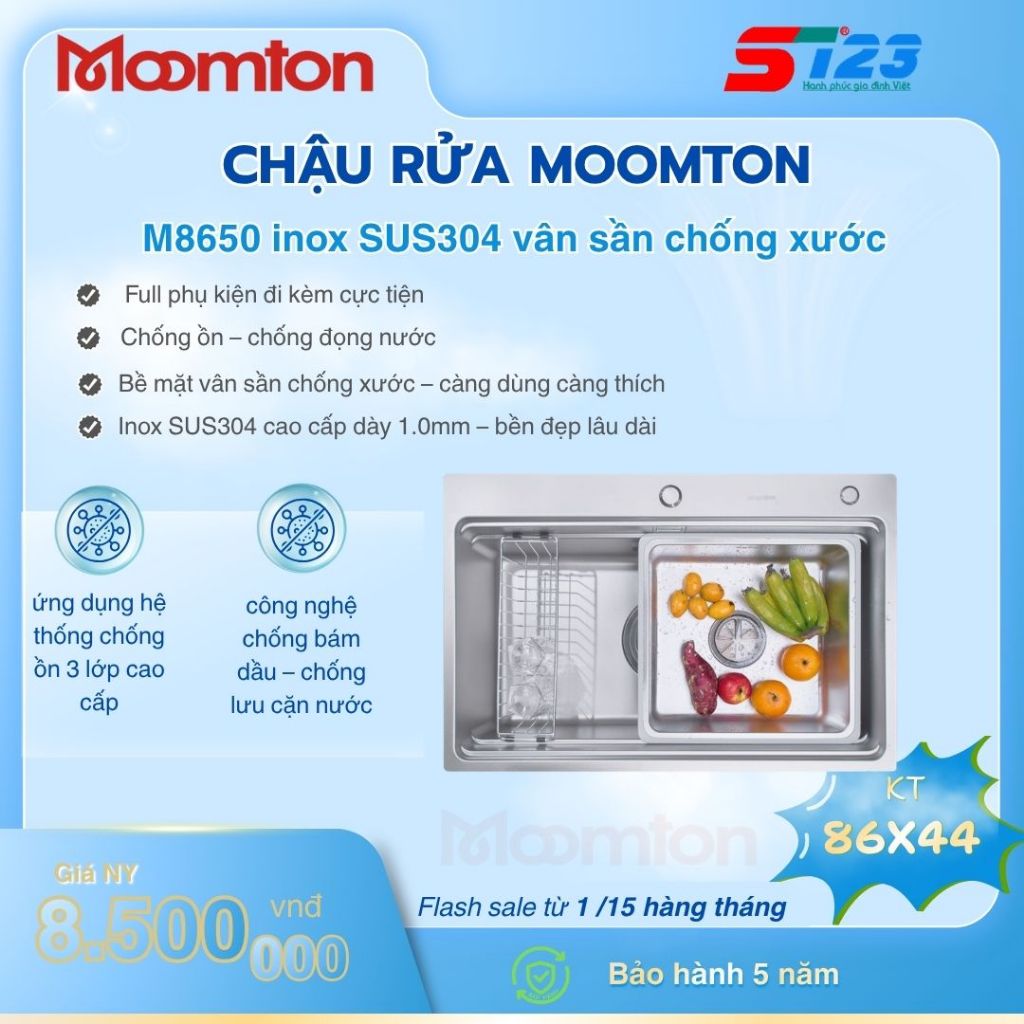 Chậu Rửa Bát Moomton M8650/ M7650 Inox SUS304 Vân Sần Chống Xước –Chậu Cao Cấp Cho Căn Bếp Hiện Đại