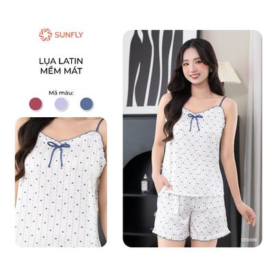 Đồ bộ mặc nhà nữ  SUNFLY lụa latin áo hai dây quần sooc ST9399