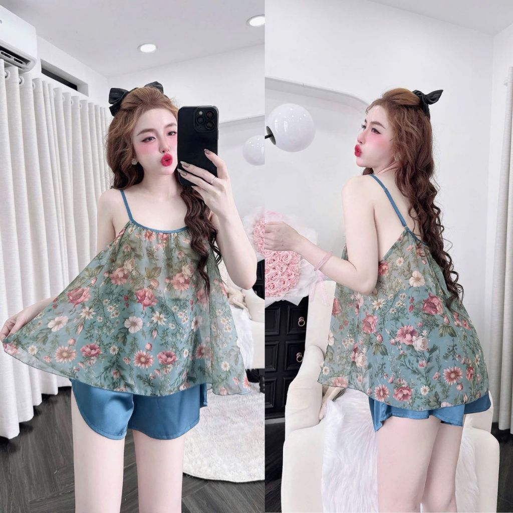 M24 Đồ ngủ nữ BIGSIZE MIKY, Đồ ngủ sexy lụa Chiffon phối Latin cao cấp mềm mại xinh xắn <70kg | BigBuy360 - bigbuy360.vn