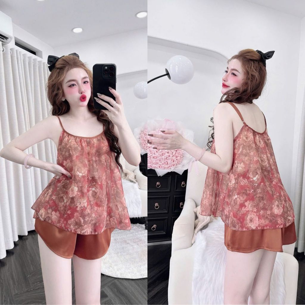 M24 Đồ ngủ nữ BIGSIZE MIKY, Đồ ngủ sexy lụa Chiffon phối Latin cao cấp mềm mại xinh xắn <70kg | BigBuy360 - bigbuy360.vn
