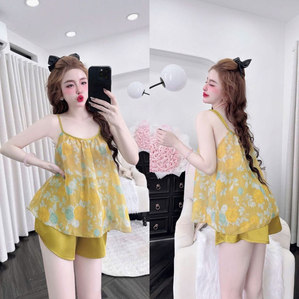 M24 Đồ ngủ nữ BIGSIZE MIKY, Đồ ngủ sexy lụa Chiffon phối Latin cao cấp mềm mại xinh xắn <70kg