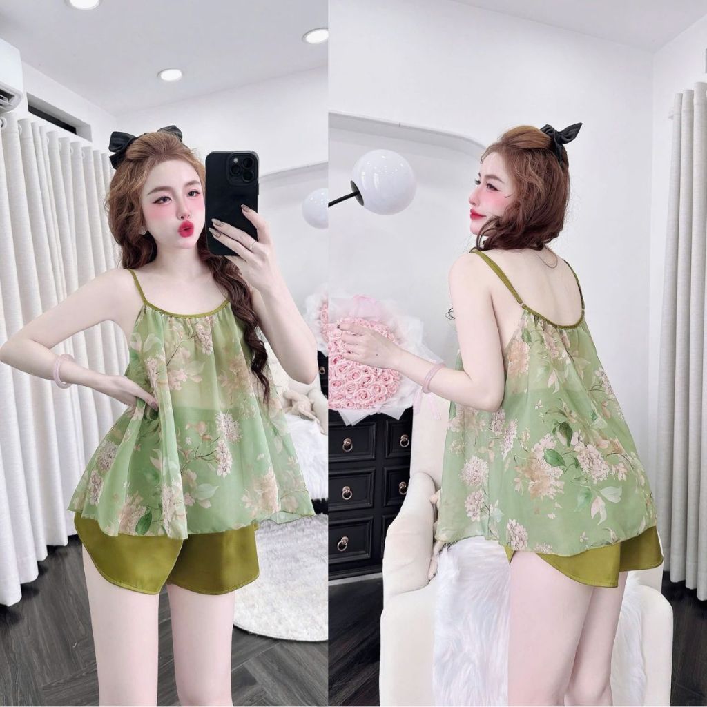 M24 Đồ ngủ nữ BIGSIZE MIKY 2 day, Đồ ngủ sexy lụa Chiffon phối Latin cao cấp mềm mại xinh xắn <70KG