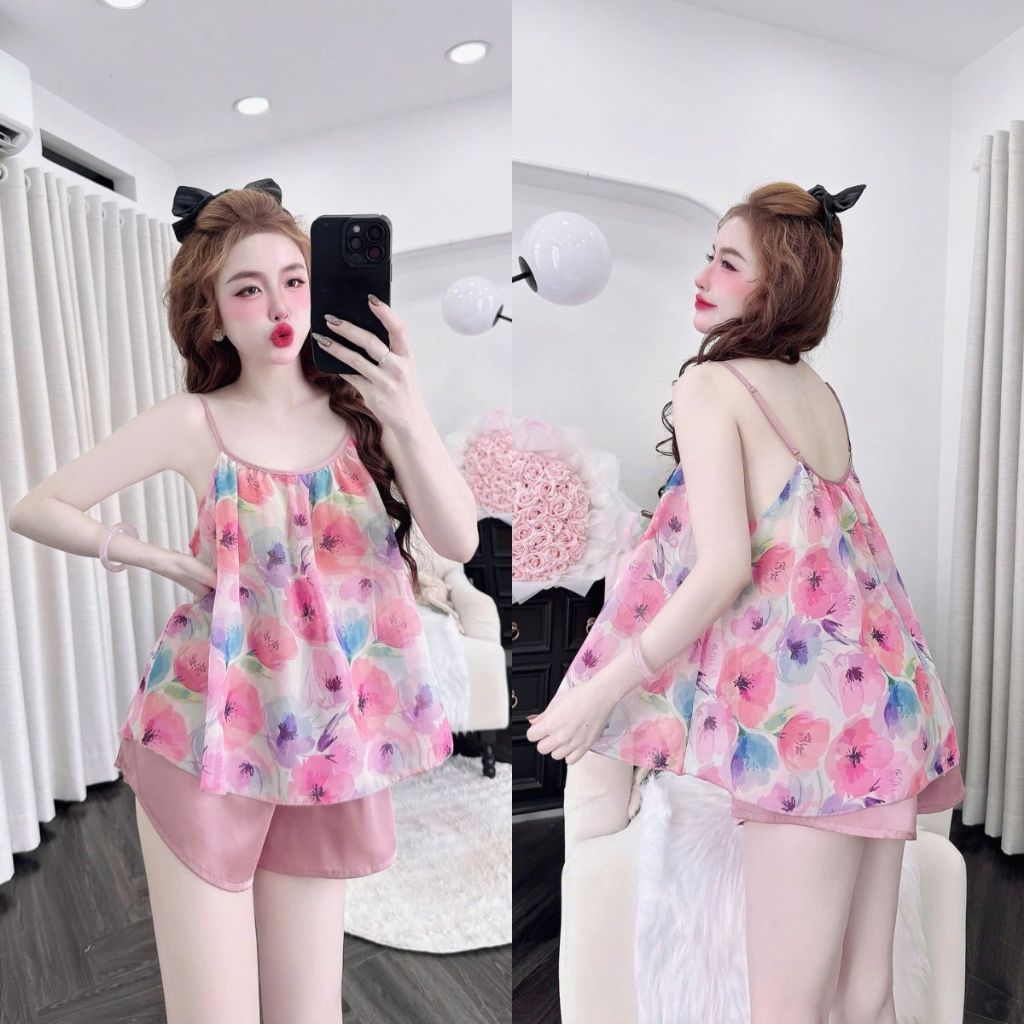 M24 Đồ Ngủ Nữ Miky, Đồ Ngủ Sexy Lụa Chiffon Phối Latin cao cấp mềm mại xinh xắn 2 dây <70KG