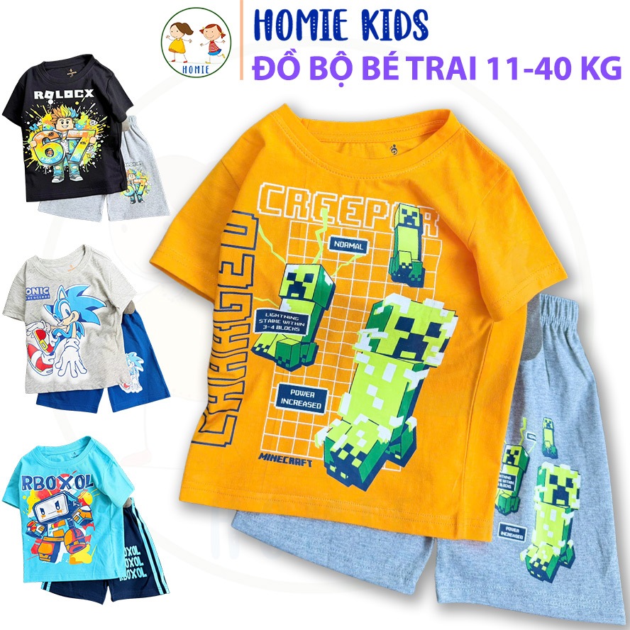 Quần áo bé trai size đại 11-40 kg set đồ bộ trẻ em thun cotton tay ngắn in hình khủng long ôtô cá mậ
