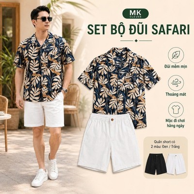 Set Bộ Nam Sơ Mi Đũi Safari + Quần Short Line MK CLEVER Bộ Nam Form Thoải mái, Thoáng mát ,Trẻ trung mùa hè