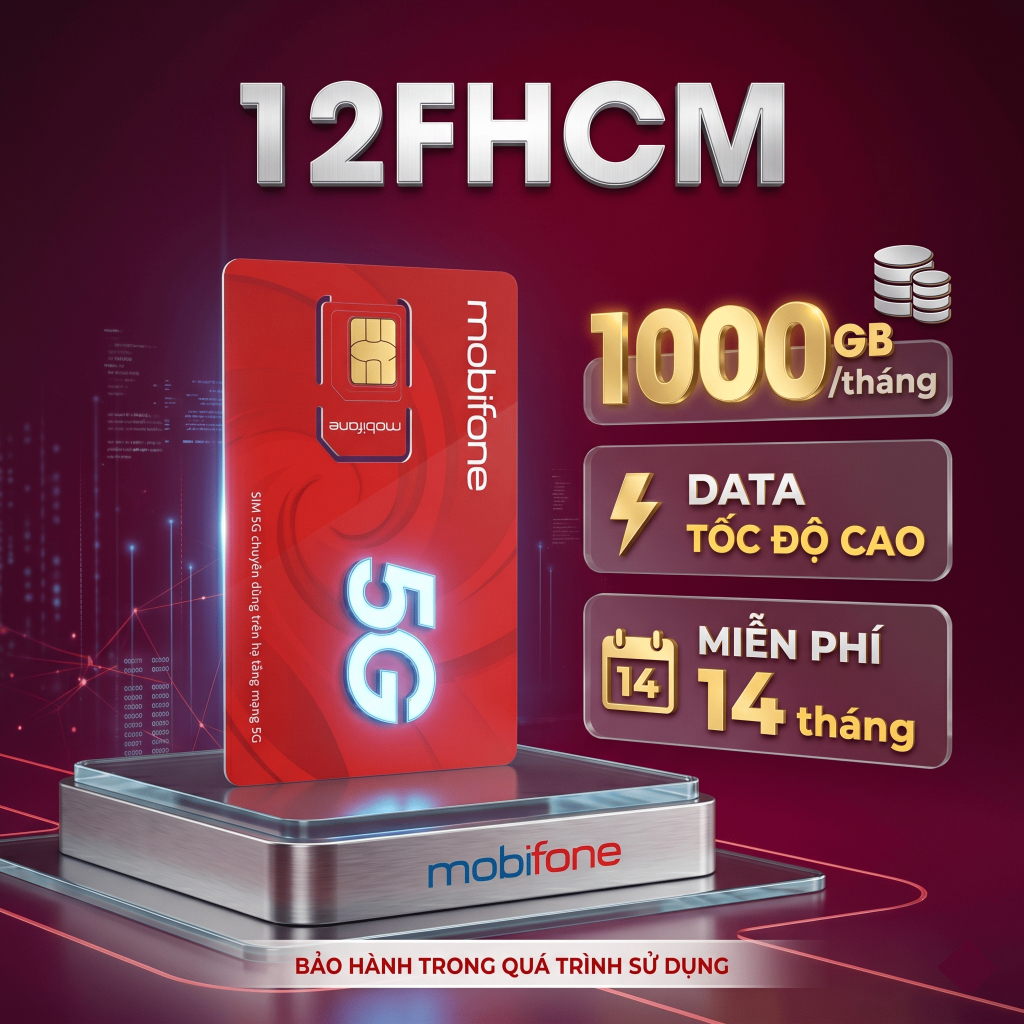 Sim 5G Mobifone trọn gói 1 năm không nạp tiền 12GT50 - 100GB - 500GB - 1000GB - 12MDT150 - 12FHCM SI