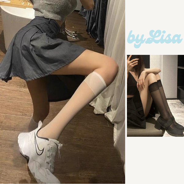 Tất vớ đùi siêu mỏng, vớ bắp chân hắc chân dài trắng mỏng lolita tất cổ cao màu trắng đen by.Lisa TG22 | BigBuy360 - bigbuy360.vn