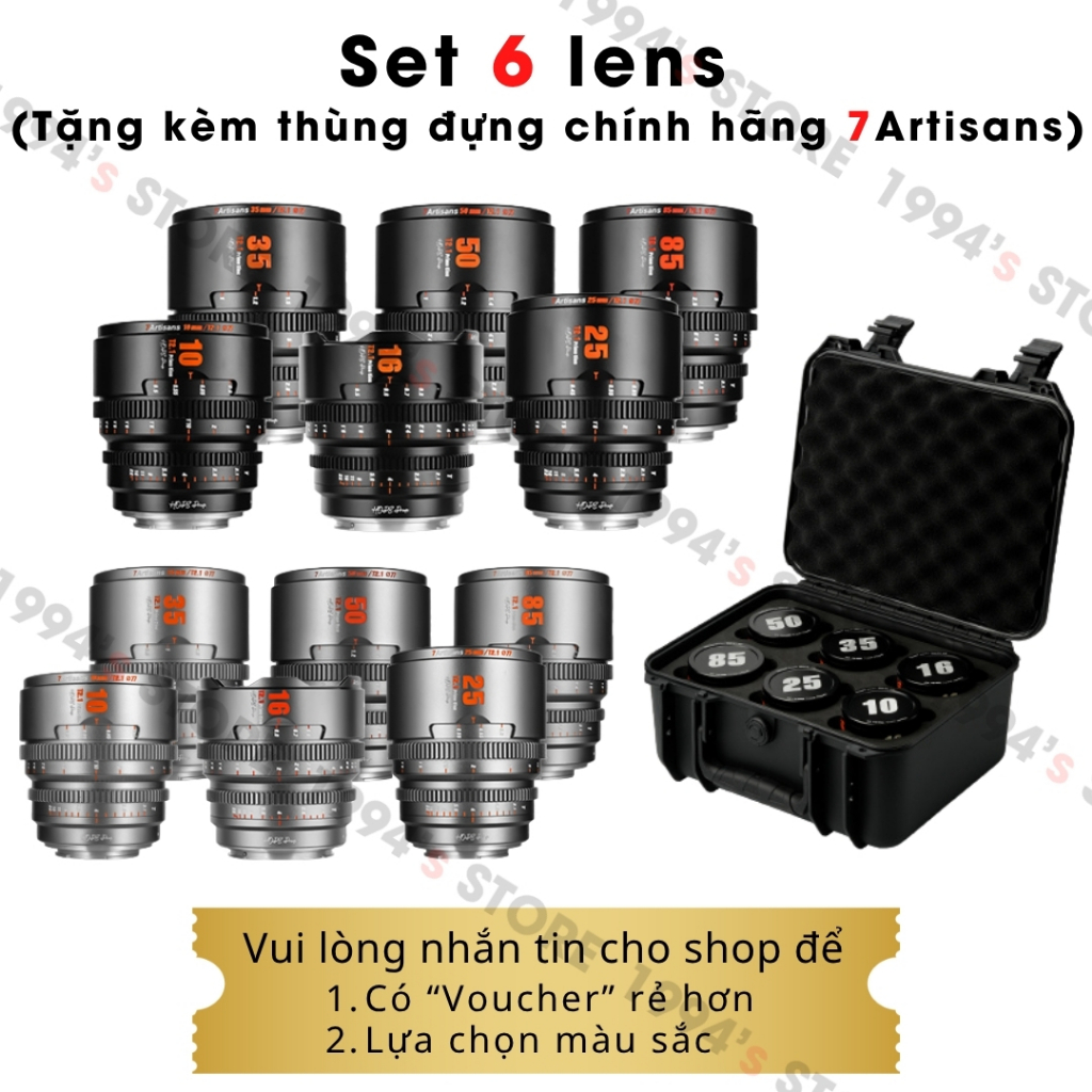 Bộ 6 lens 7Artisans Hope Cine Lens S35 - Ống kính chuyên quay phim 10mm, 16mm, 25mm, 35mm, 50mm và 8
