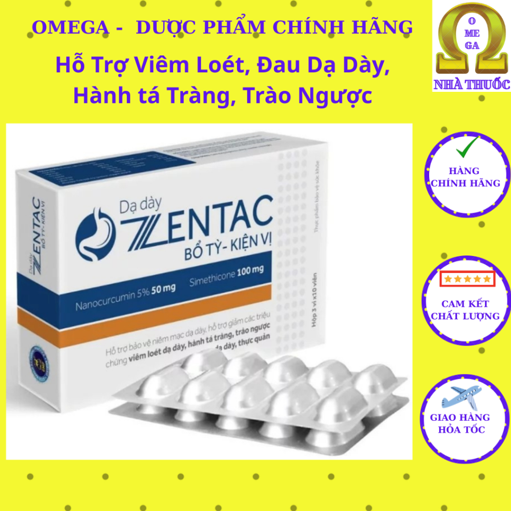 Viên Uống Dạ Dày ZENTAC (HSD 2029, 30 Viên vỉ) - Hỗ Trợ Giảm Viêm Loét Dạ Dày, Hành Tá Tràng, Trào N