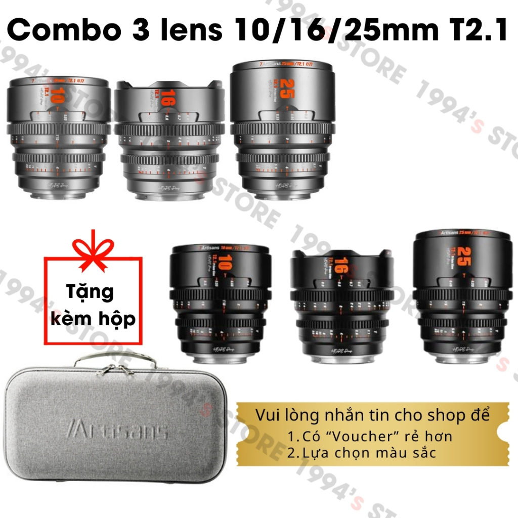 Set 3 lens 7Artisans Hope S35 Cine Lens - Ống kính chuyên quay phim 10mm, 16mm, 25mm, 35mm, 50mm và 