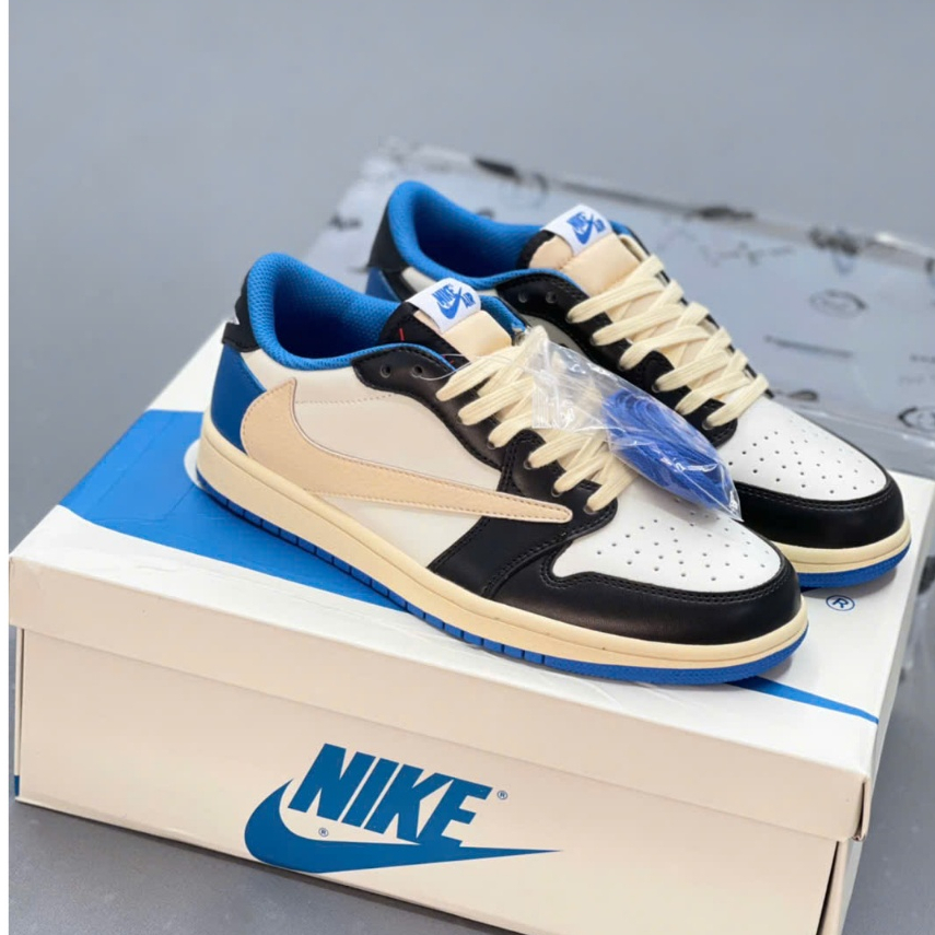 Giày Sneaker Travis Scott x JD1 cổ thấp màu Mocha nâu kem, xanh dương basic dễ phối đồ cho nam nữ | BigBuy360 - bigbuy360.vn