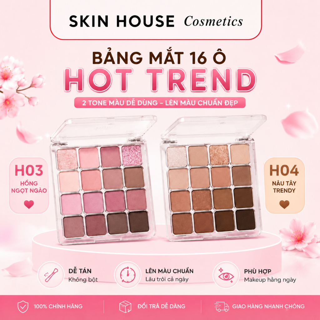 Bảng Phấn Mắt HOLD LIVE 16 Ô Magic Eyeshadow H01-H06 – Nhũ Mịn, Lâu Trôi, Dễ Phối Màu Skin House