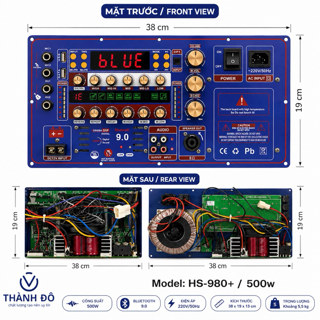 sản phẩm mạch loa kéo công xuất lớn HS980 + - HS680-HS490- HS480 3 chế độ chống hú
