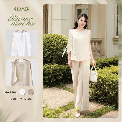 Áo Kiểu Nữ LAMER FASHION Nơ Vai Sát Nách Dáng Suông Phối Quần Ống Rộng Công Sở L61B26H003 L64W26H002