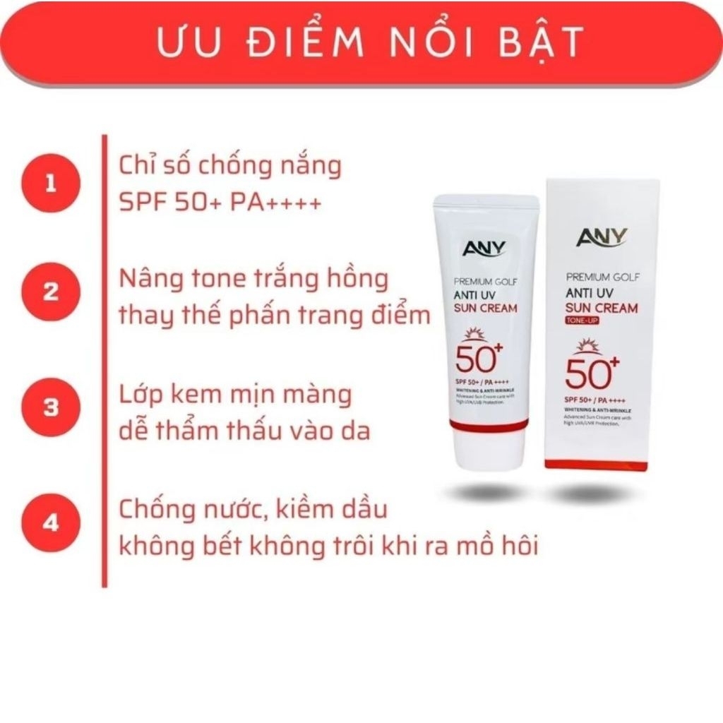 [mua 2 cn tặng 2 nạ cừu] Kem Chống Nắng ANY Premium Golf Anti UV Sun Cream Tone Up 60ml, SPF 50+