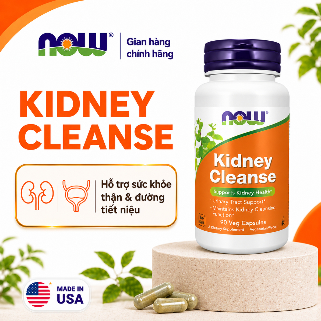 (đủ bill) Viên uống bổ thận, hỗ trợ tiết niệu Now Kidney Cleanse (90 viên) giúp thải độc, ngừa sỏi t