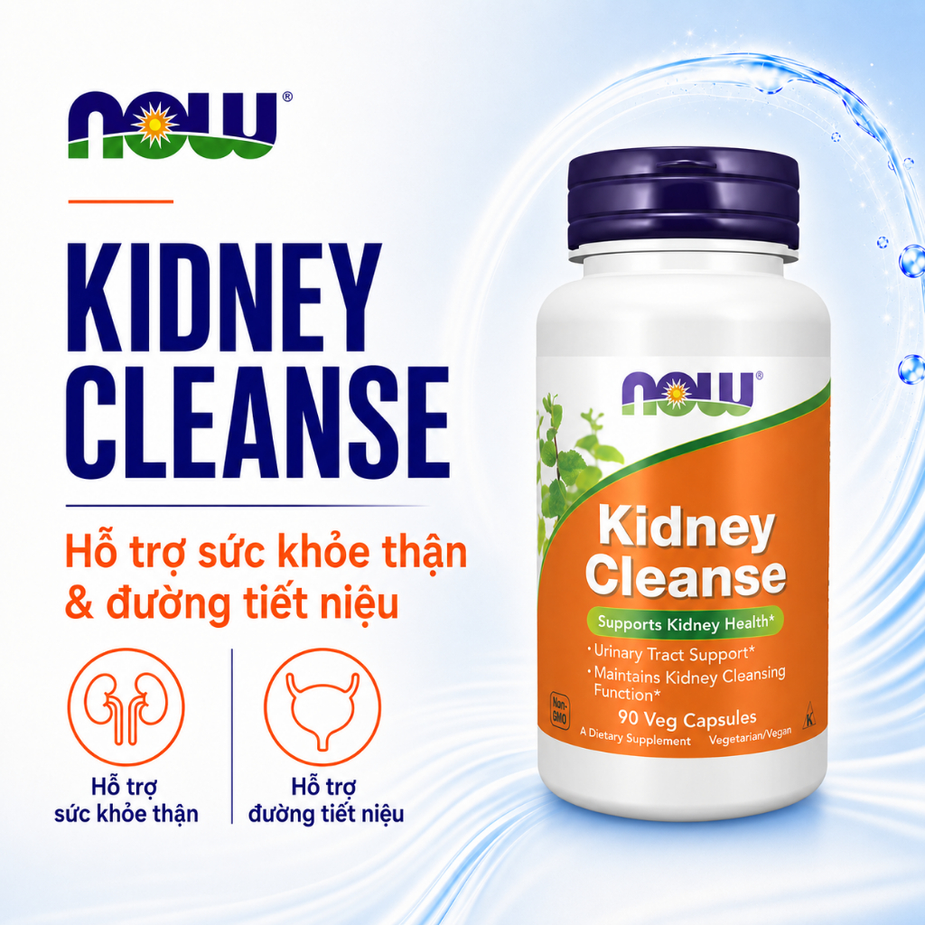 Viên uống thải độc thận Now Kidney Cleanse (90 viên) hỗ trợ giảm sỏi thận, suy thận, viêm tiết niệu