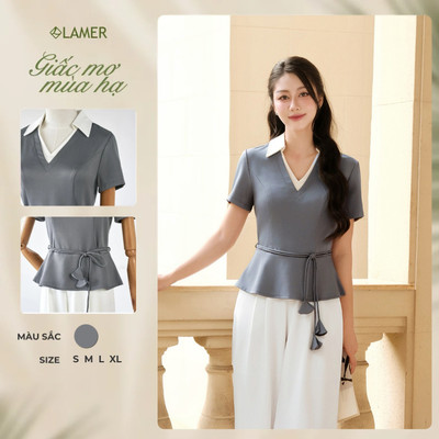 Áo Kiểu Nữ LAMER FASHION Dáng Peplum Phối Cổ Dây Hoa Áo Kiểu Nữ Công Sở Dáng Ôm Phối Màu L61B26Q003