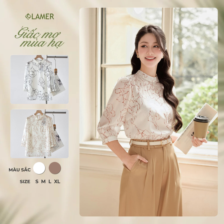 Áo Kiểu Nữ LAMER FASHION Công Sở Cổ Tàu Dáng Suông Hoạ Tiết Công Sở O61B26Q003