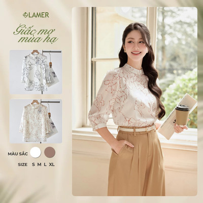 Áo Kiểu Nữ LAMER FASHION Công Sở Cổ Tàu Dáng Suông Hoạ Tiết Công Sở O61B26Q003