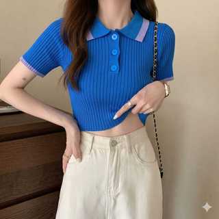 Áo Montoghi Croptop Cổ Bẻ Form Ôm Dễ Phối