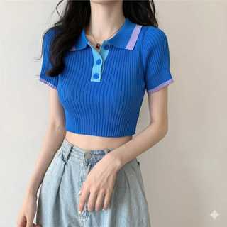 Áo Montoghi Croptop Cổ Bẻ Form Ôm Dễ Phối