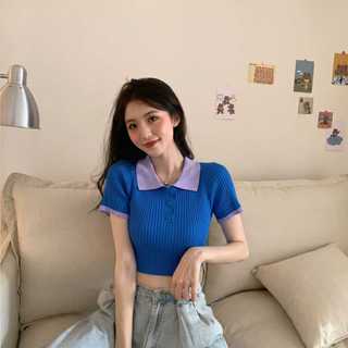 Áo Montoghi Croptop Cổ Bẻ Form Ôm Dễ Phối